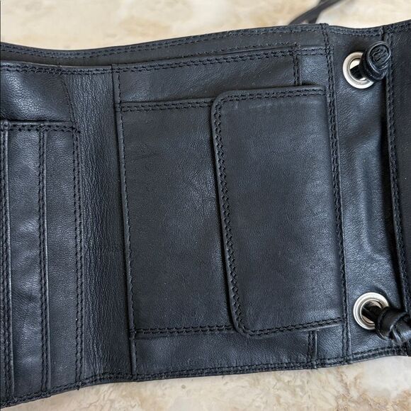 Delane Black Leather Tri-Fold Wallet Crossbody - Picture 10 of 14